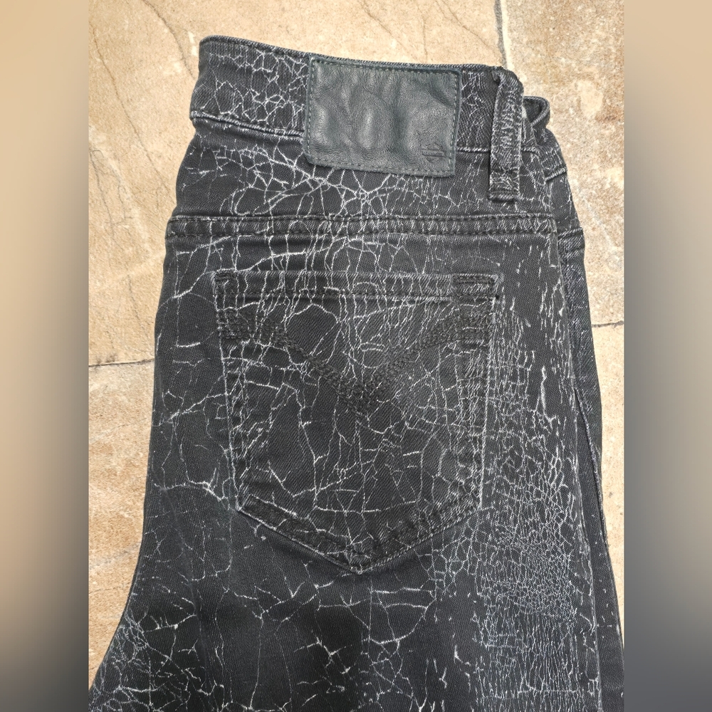 Harley Davidson Black Crackle Distressed Skinny Jeans Size 27 - Picture 4 of 12